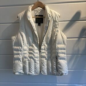Eddie Bauer Womens Goose Down Quilted Vest Ivory Zipper Pockets Mock Neck 3X